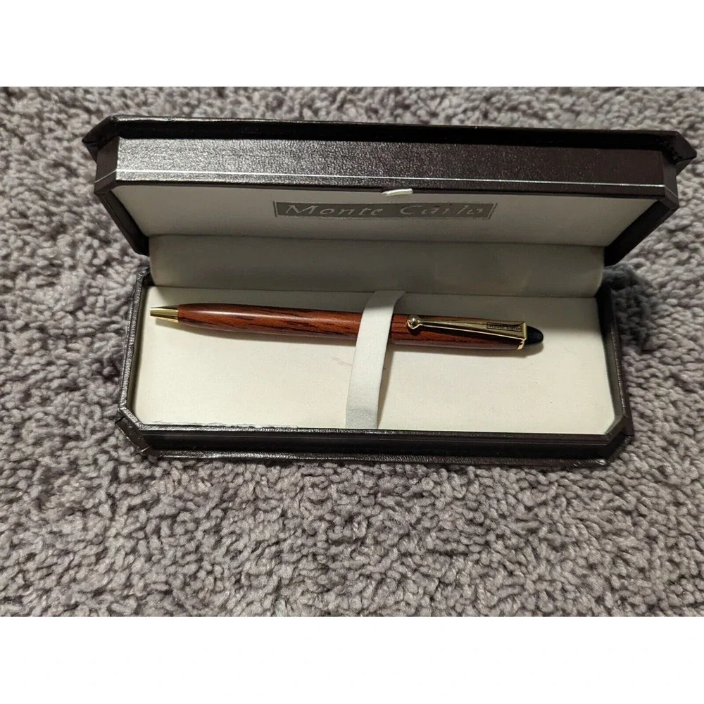 Vintage Monte Carlo Pen with Brown Leather Case *FOR PARTS* *AS IS*